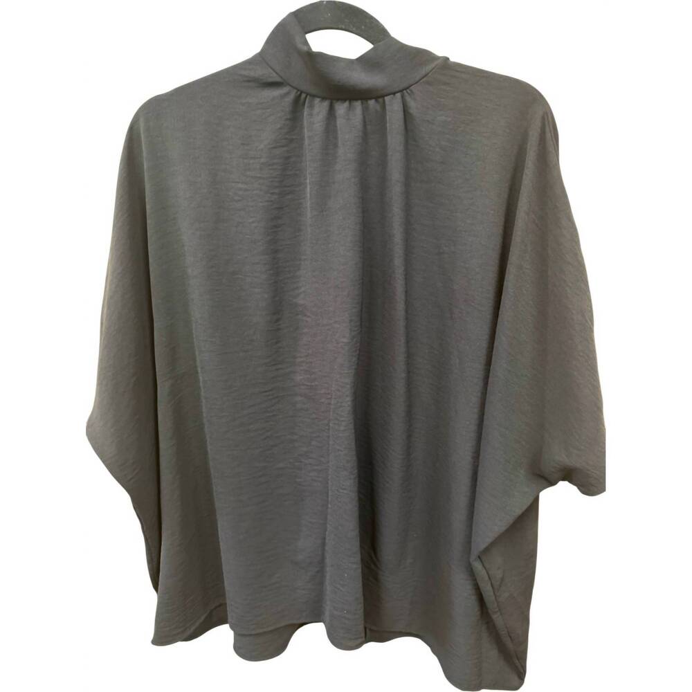 NEW PIXI + IVY women's tie back mock neck tunic top in black